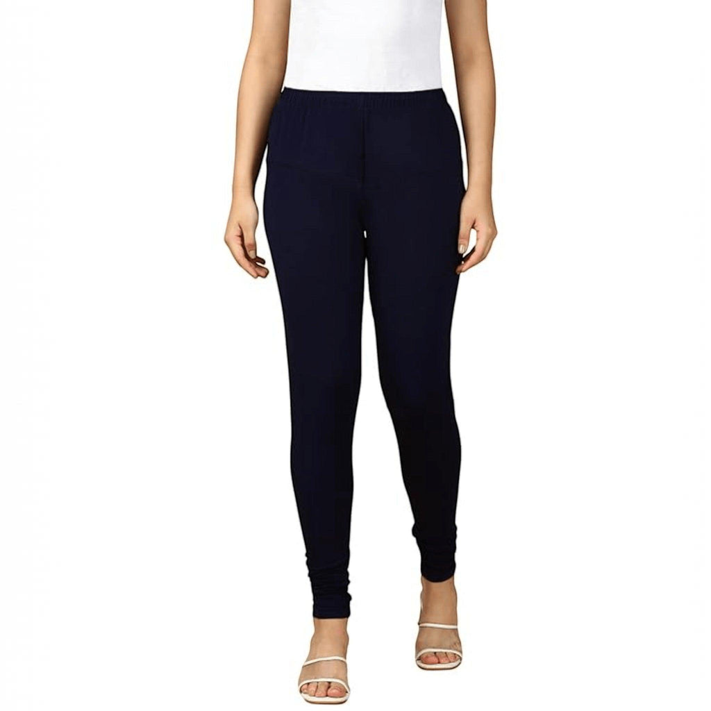 City Center navy blue cotton lycra churidar leggings for women featuring a comfortable pull-on design.