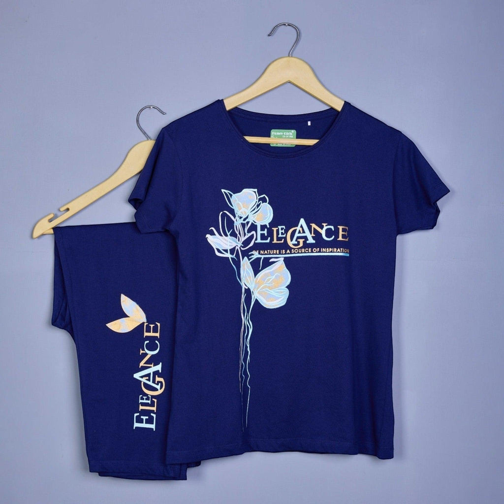 City Center Honey Girls navy blue cotton cord set with floral Elegance graphic print on t-shirt and matching trousers