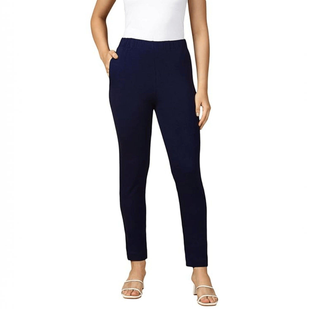 City Center PYNK by Lux Cozi navy blue cotton lycra kurtipant with side pocket and elasticated waistband