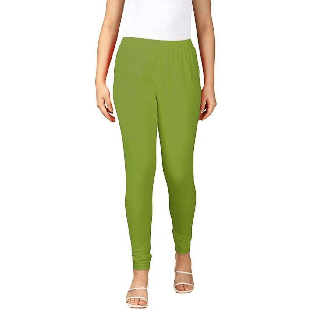 City Center olive green cotton lycra churidar leggings for women with a comfortable pull-on fit.