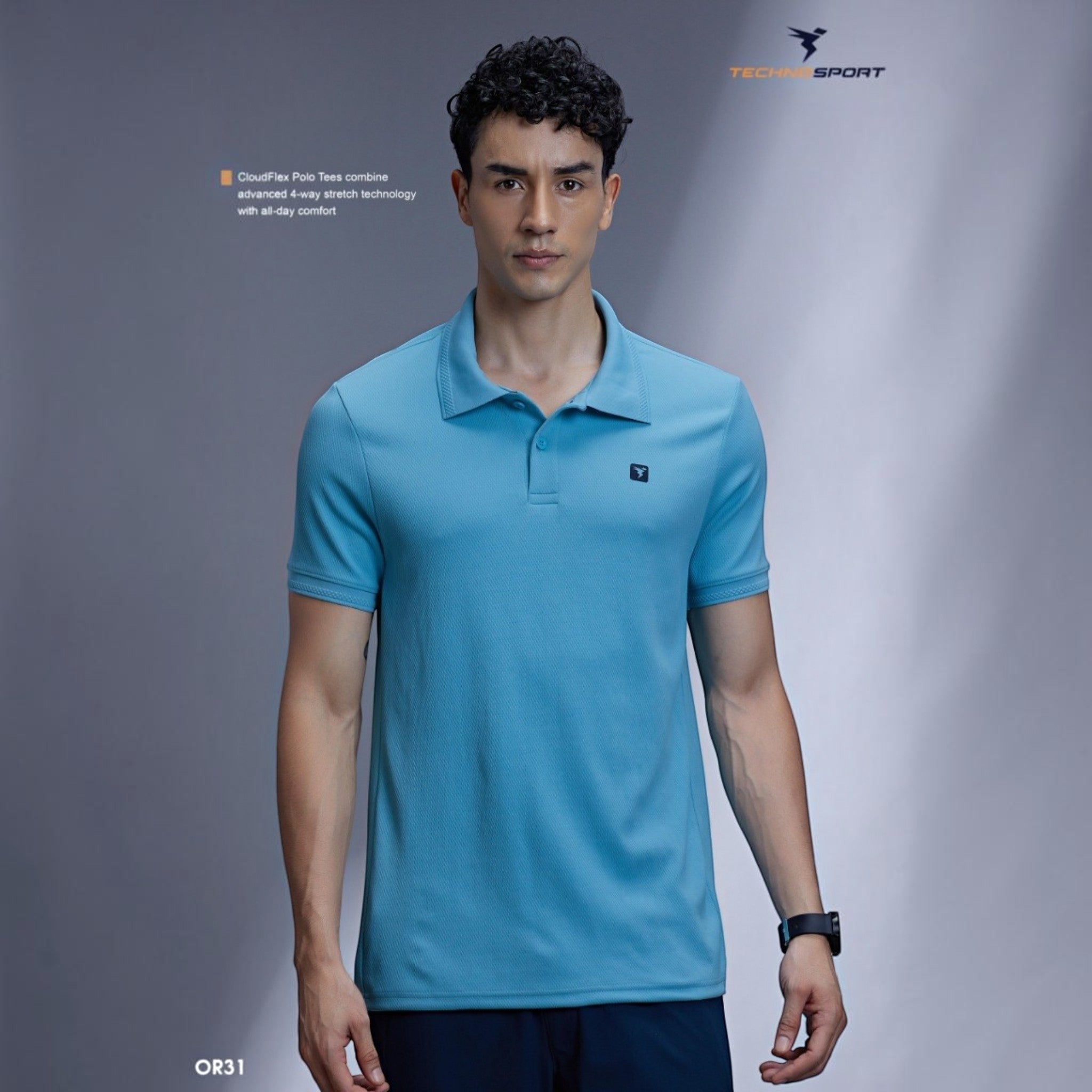 City Center OR31 men's premium light blue polo shirt with a structured collar and breathable stretch fabric