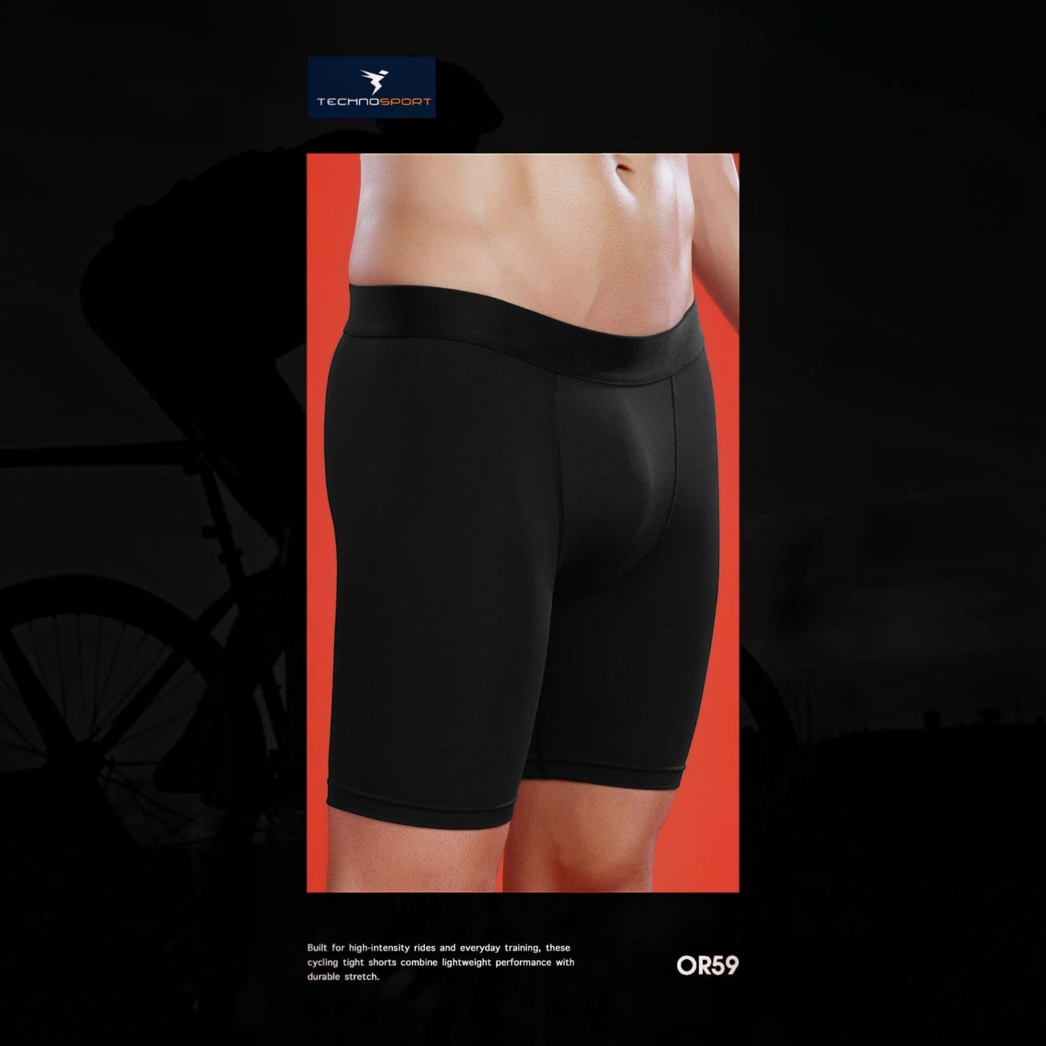 City Center OR59 men's black premium cycling shorts with a tailored fit and durable stretch fabric.