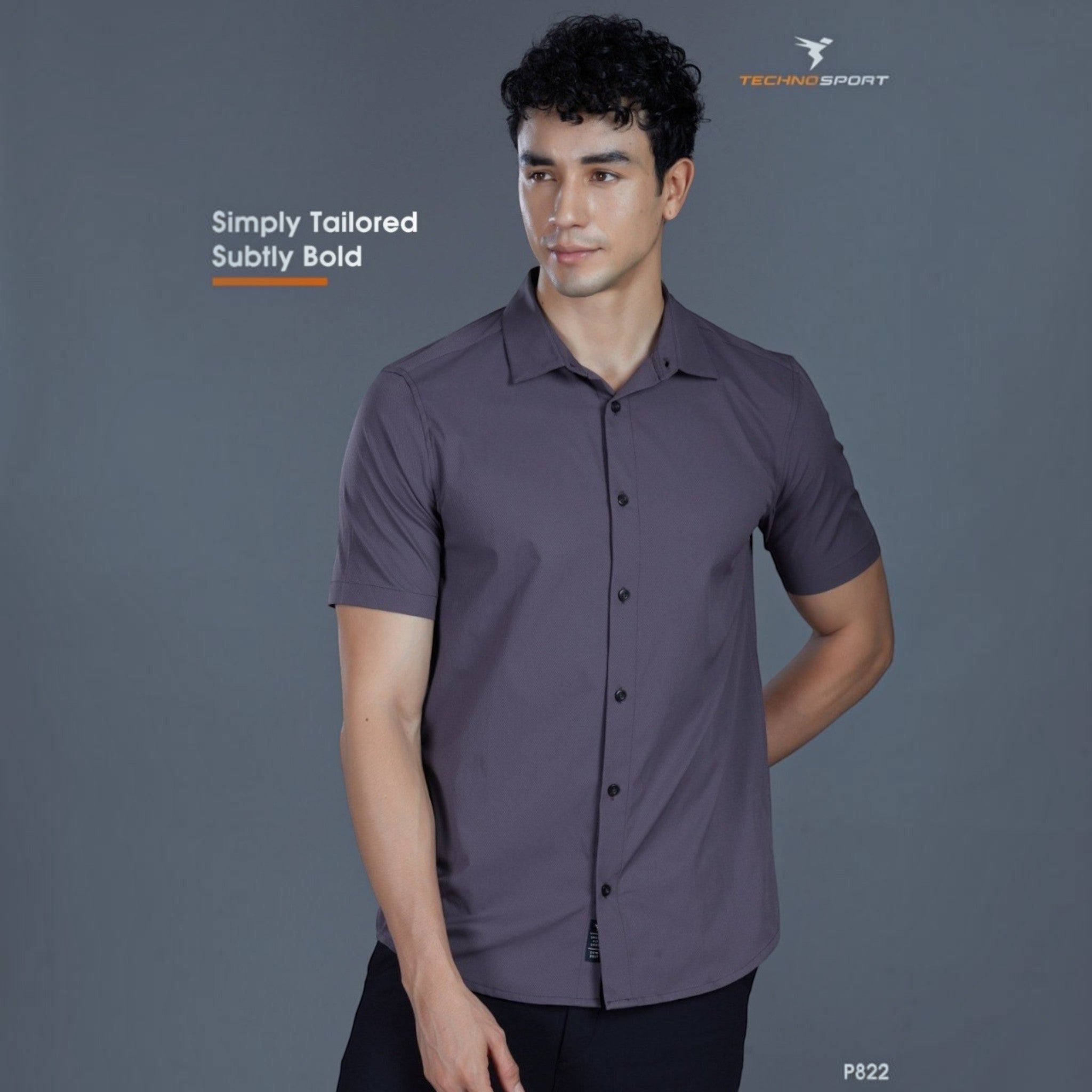 City Center P822 Technosports men's premium short-sleeve shirt in dark grey moisture-wicking techno-fabric