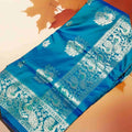 City Center Premium Peshwai Sadi in midnight blue pure silk with intricate silver zari peacock and paisley motifs