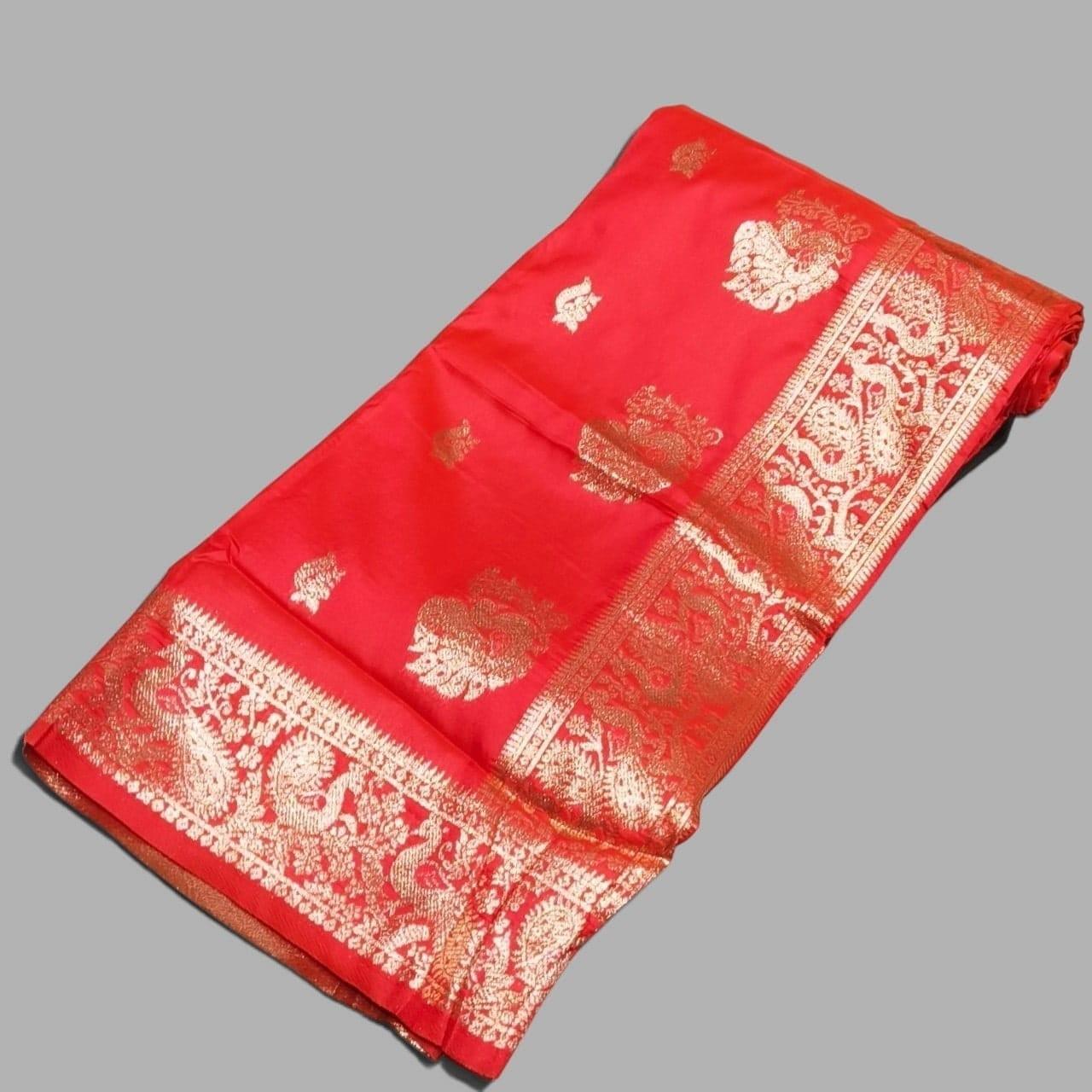 City Center Premium Peshwai Sadi in Maharani Red pure silk with intricate gold zari peacock and paisley motifs.