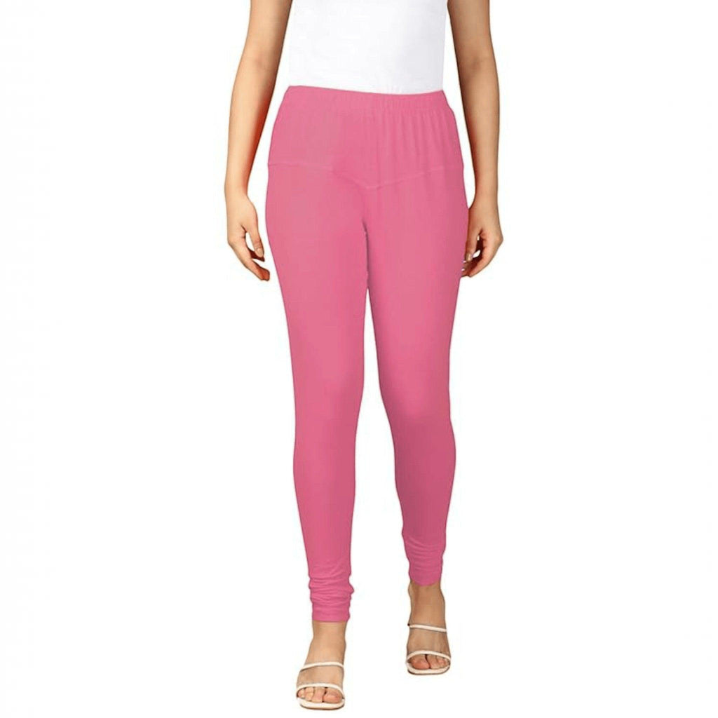 City Center pink cotton lycra churidar leggings for women featuring a comfortable pull-on design.