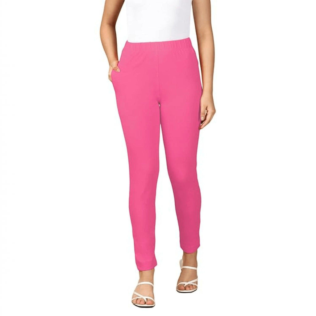 City Center PYNK by Lux Cozi pink cotton lycra kurtipant with elastic waistband and side pocket on a model