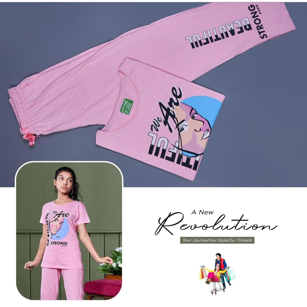 City Center Honey Girls pink cotton cord set featuring a graphic print t-shirt and matching lounge pants