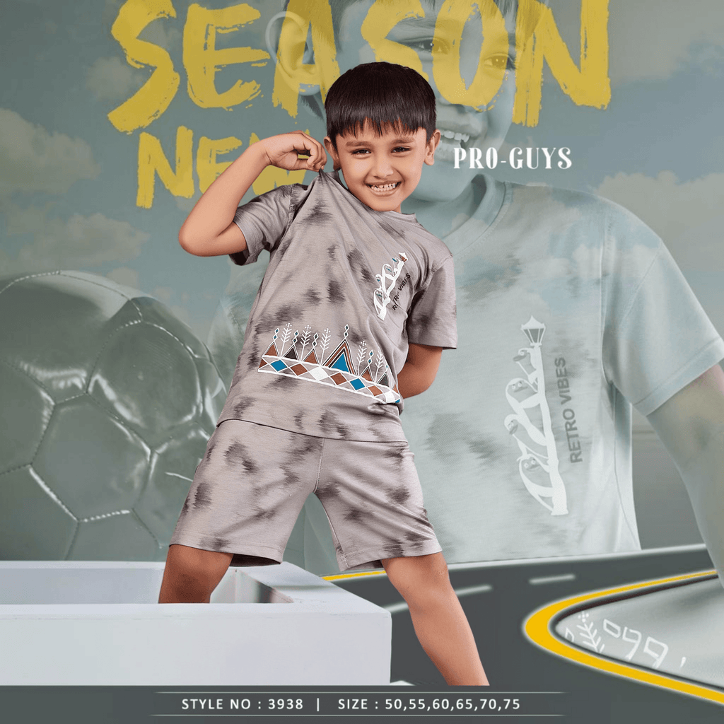 City Center Pro-Guys kids grey tie-dye cotton co-ord set with graphic t-shirt and matching shorts for active boys