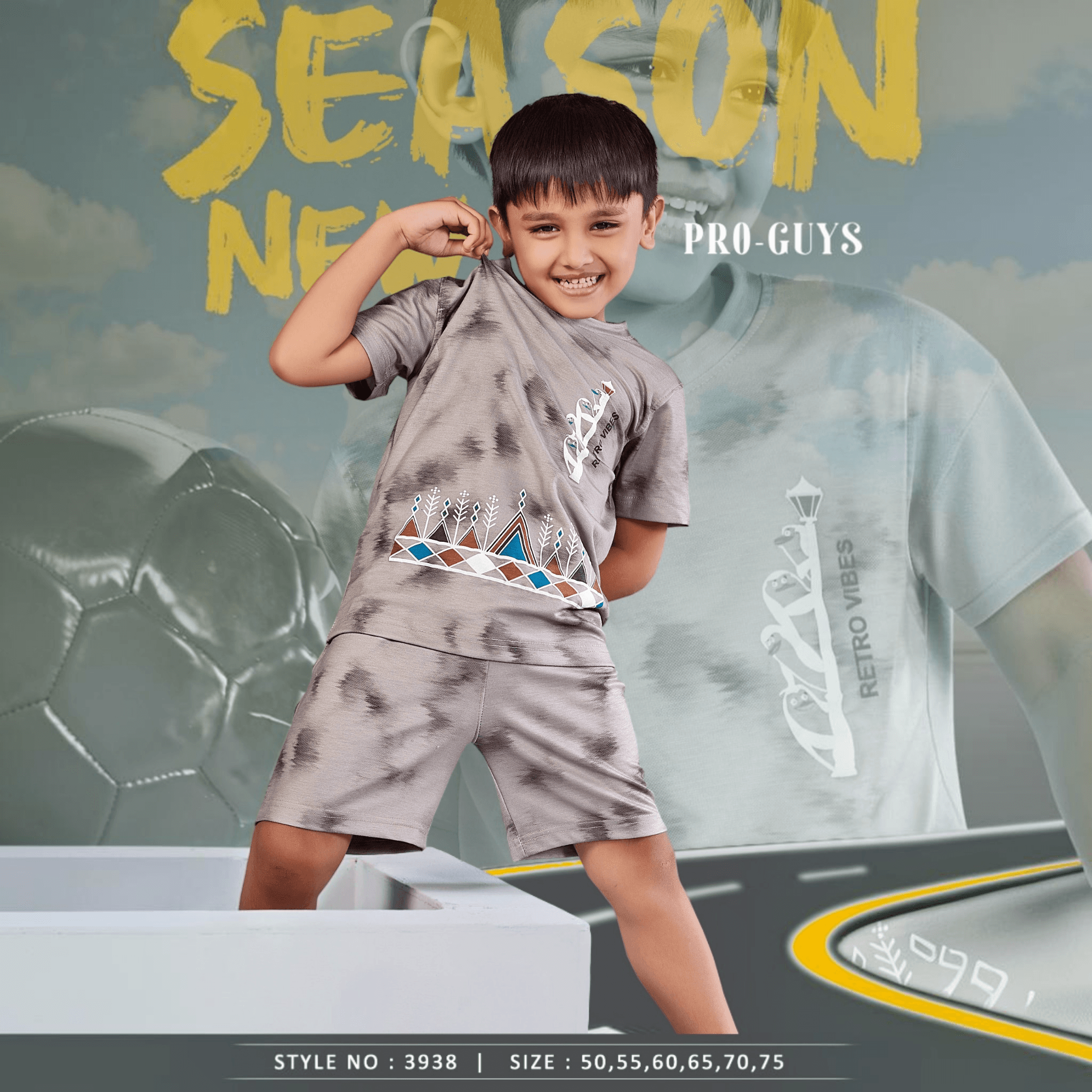 City Center Pro-Guys kids grey tie-dye cotton co-ord set with graphic t-shirt and matching shorts for active boys