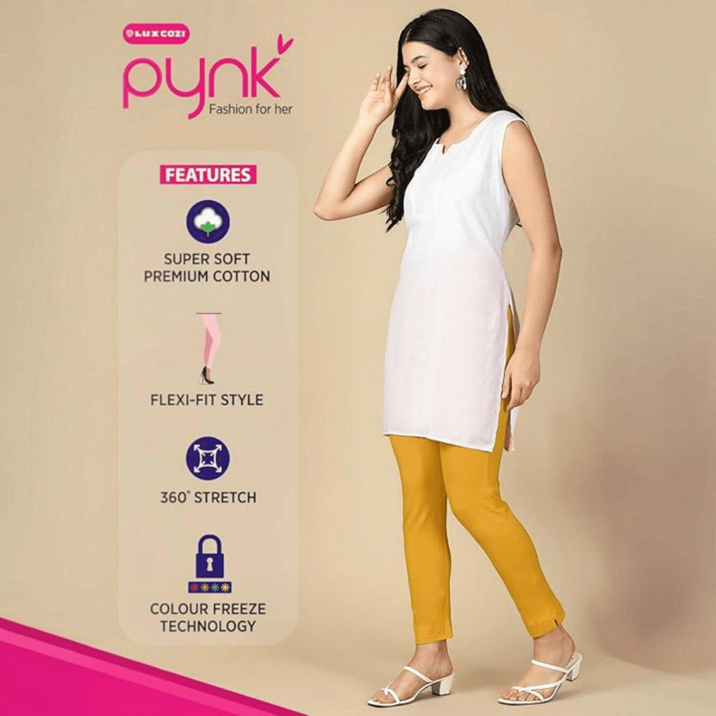 City Center PYNK by Lux Cozi white sleeveless kurti and mustard yellow cotton lycra pants with side pocket