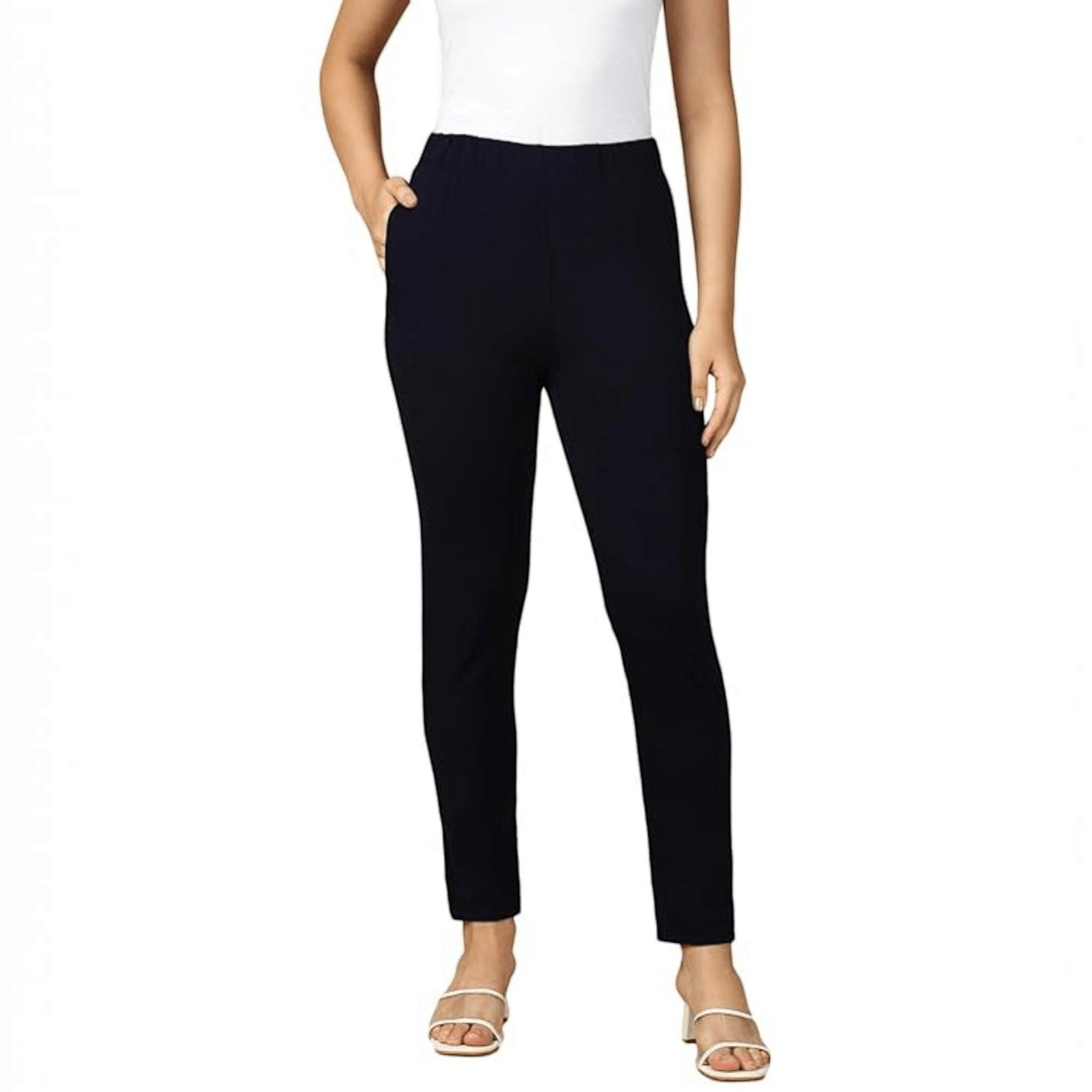 City Center PYNK by Lux Cozi navy blue cotton lycra kurtipant with side pocket and elasticated waistband