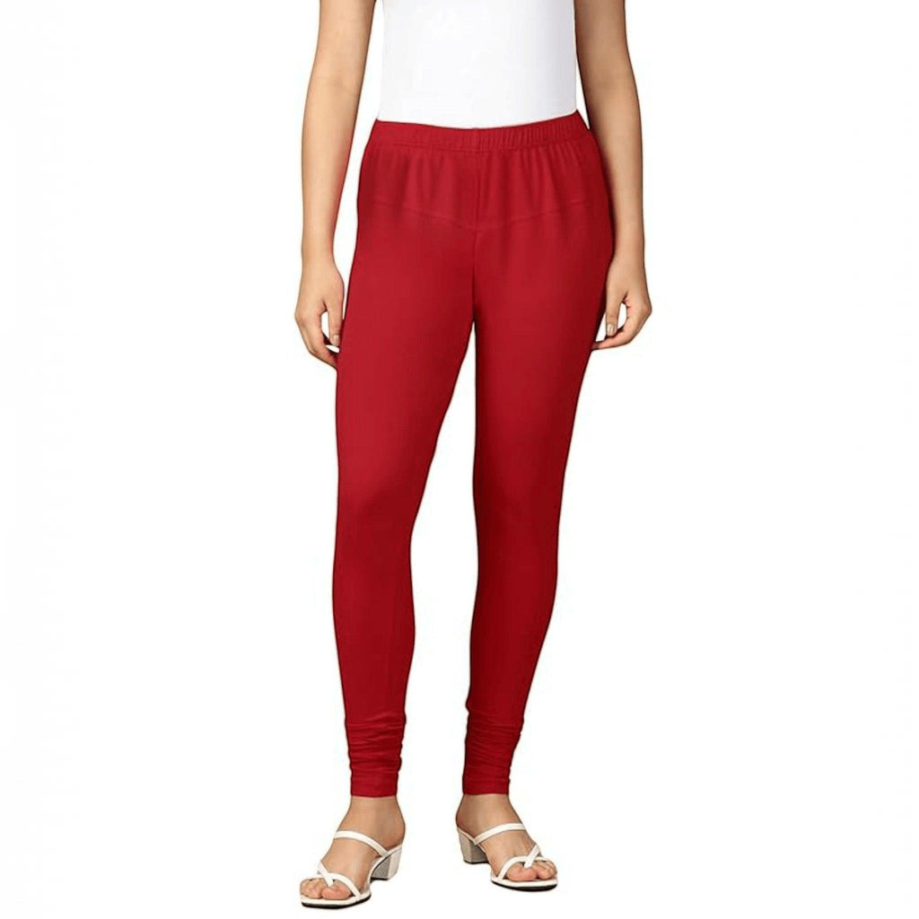 City Center red cotton lycra churidar leggings for women featuring a comfortable pull-on design and full-length fit.