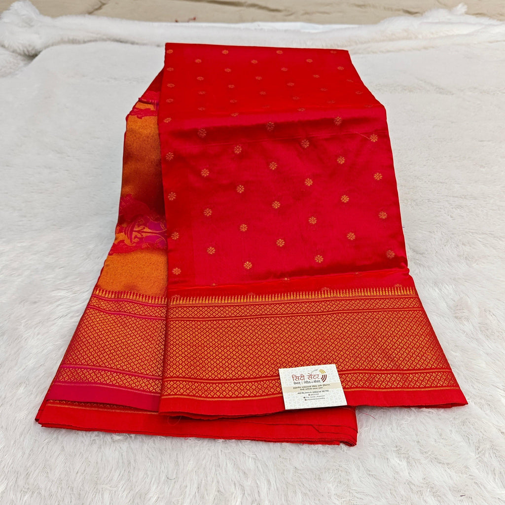 City Center red pure Kalanjali Paithani silk saree with intricate gold zari peacock border and floral motifs