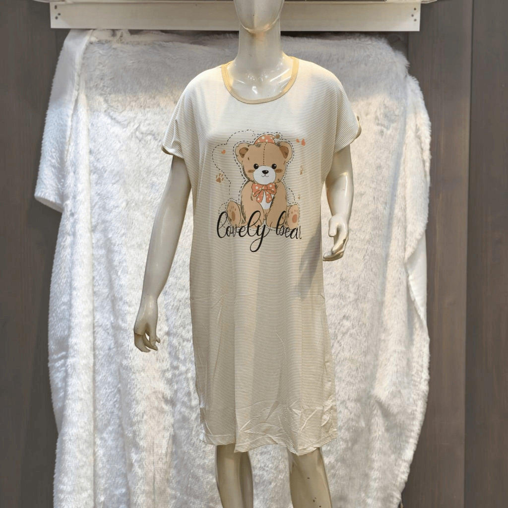 City Center Korean style striped short nightgown with a cute bear graphic print on a mannequin