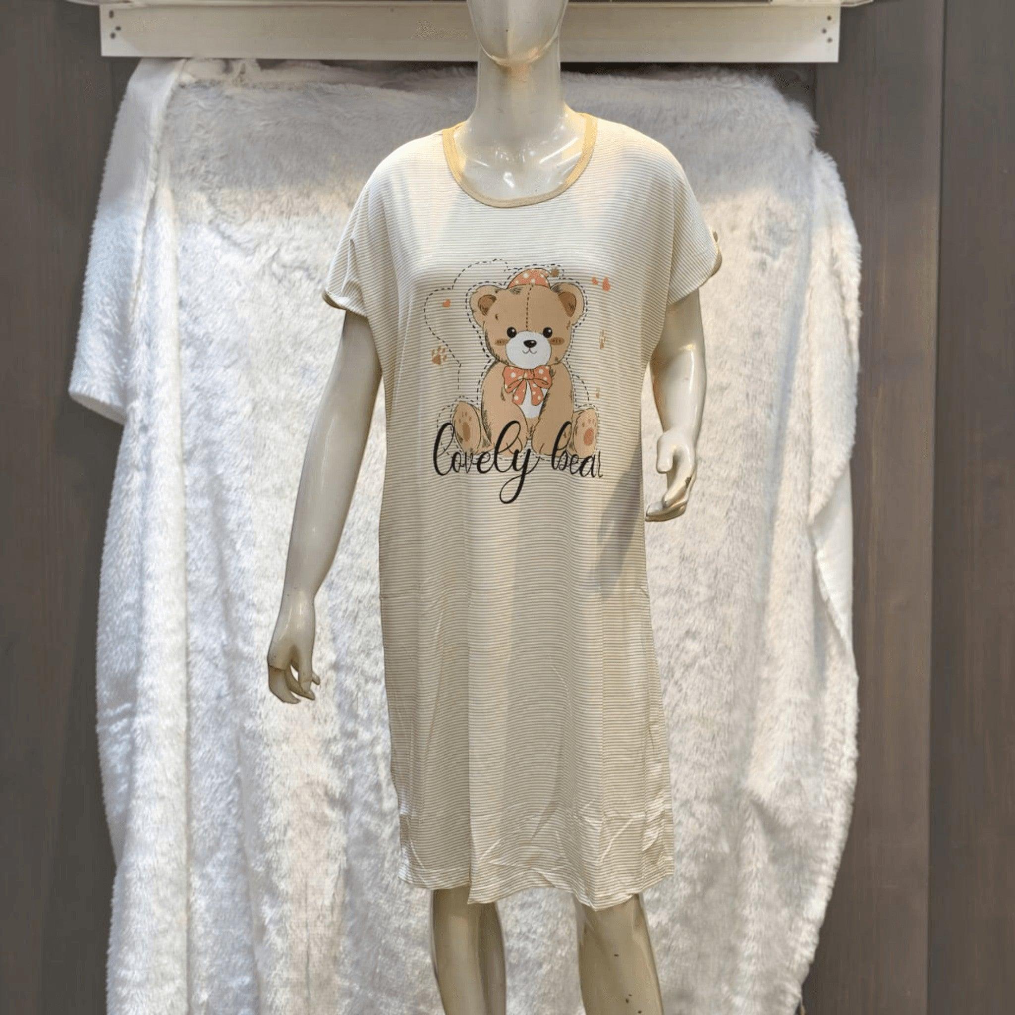 City Center Korean style striped short nightgown with a cute bear graphic print on a mannequin