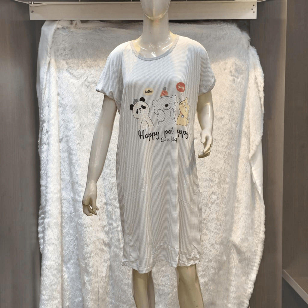 City Center Korean style striped short one-piece sleepwear with cute animal print on a mannequin