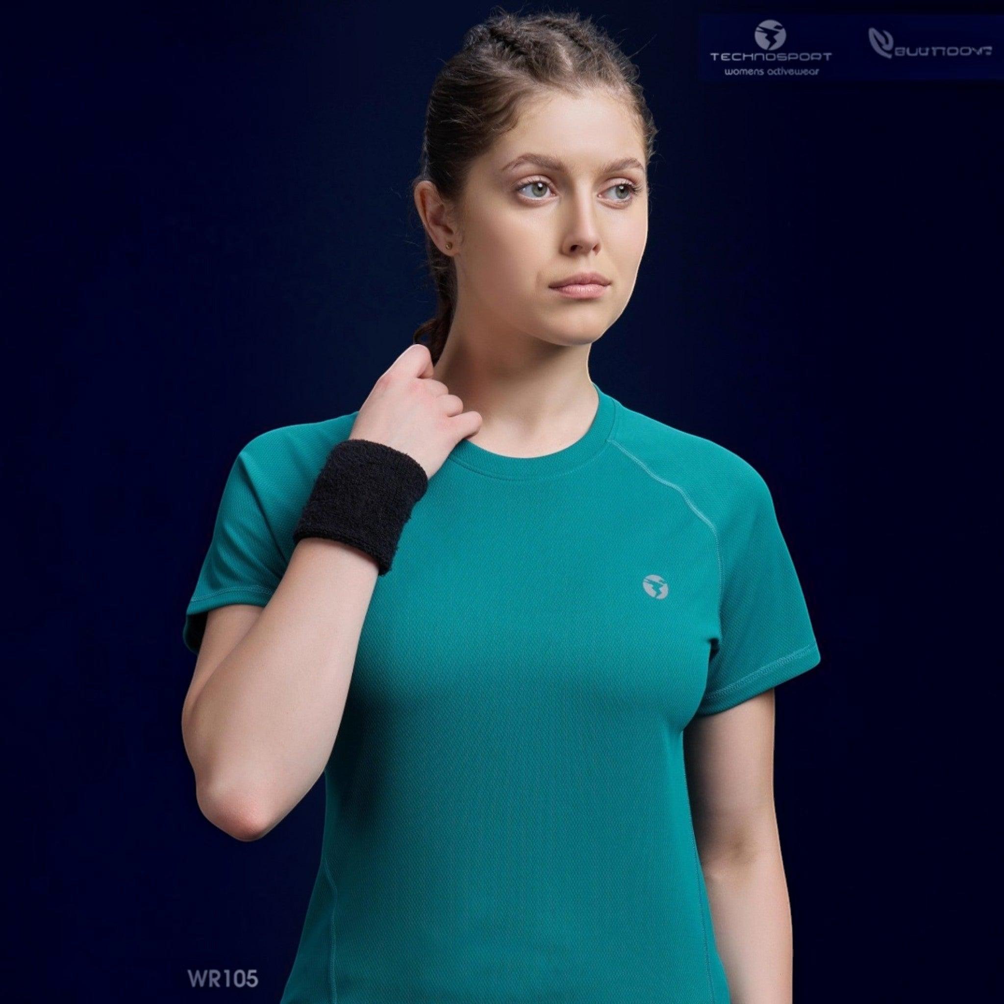 City Center WR105 Technosports women's teal moisture-wicking activewear t-shirt on a model