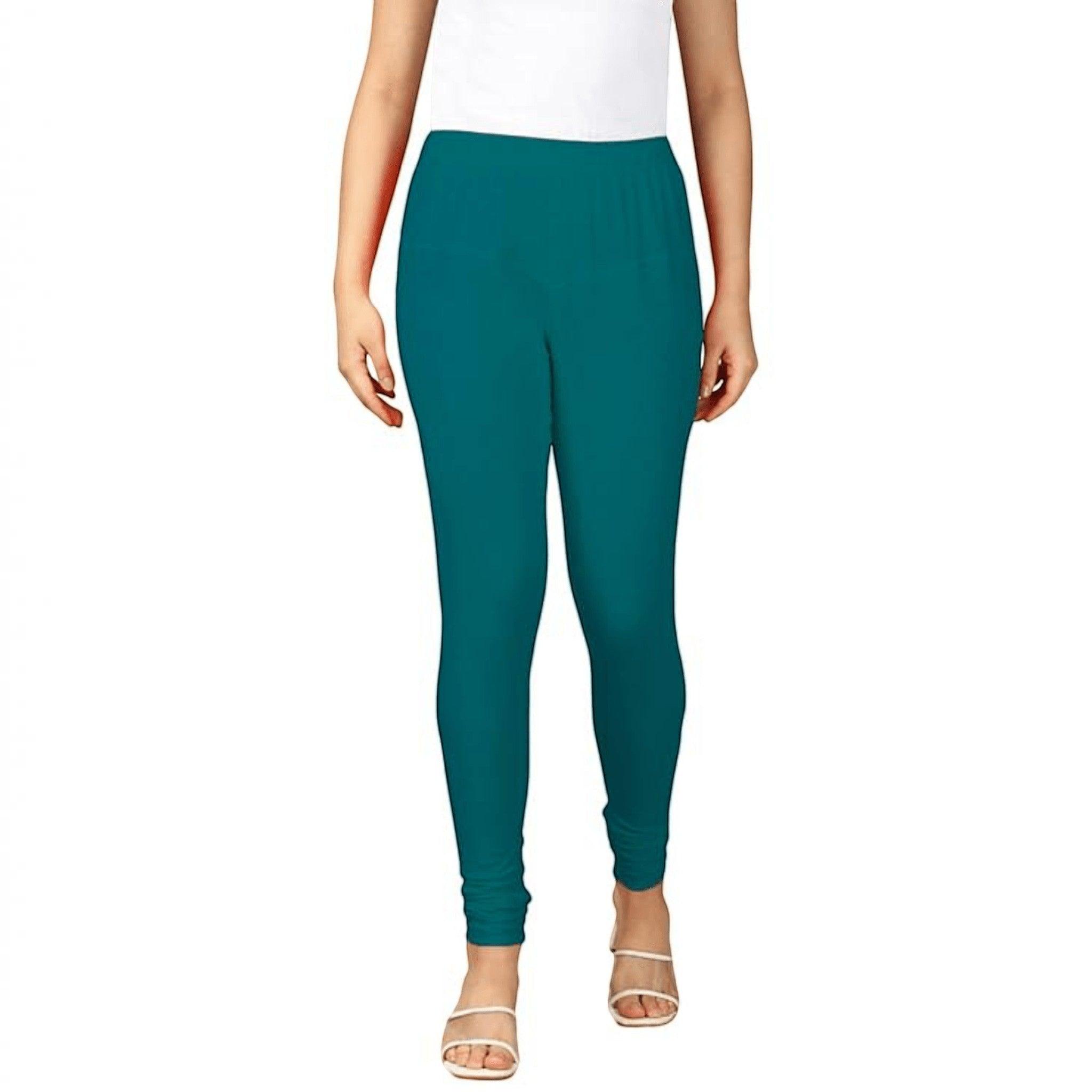 City Center teal churidar leggings in premium cotton lycra blend, featuring a comfortable pull-on design.