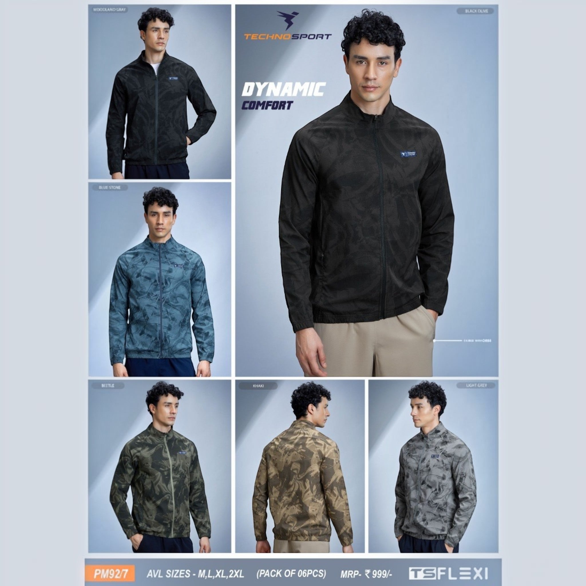 City Center Technosport full-sleeve hi-neck jackets with all-over print in various colors featuring odour-free fabric