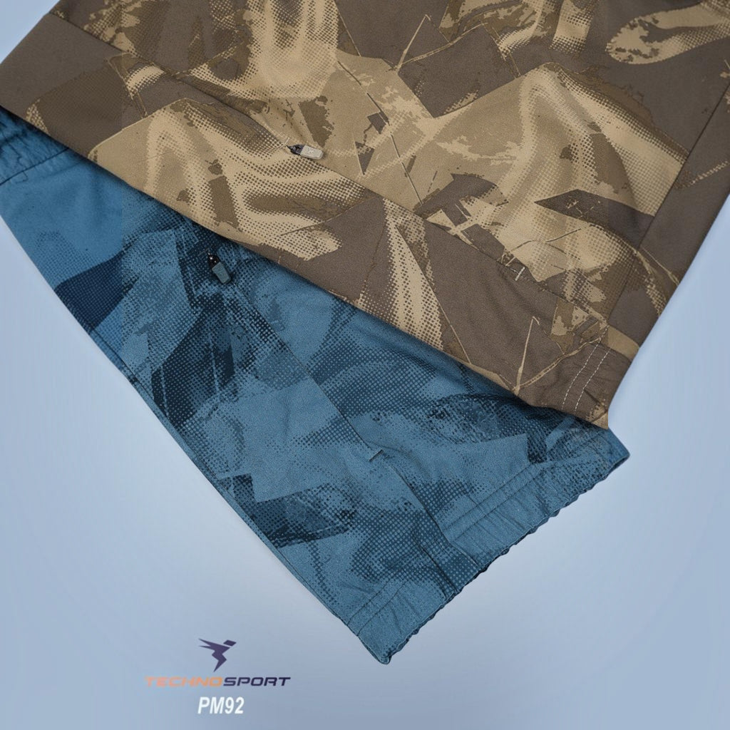City Center Technosport full-sleeve hi-neck jackets with all-over print in brown and blue colourways