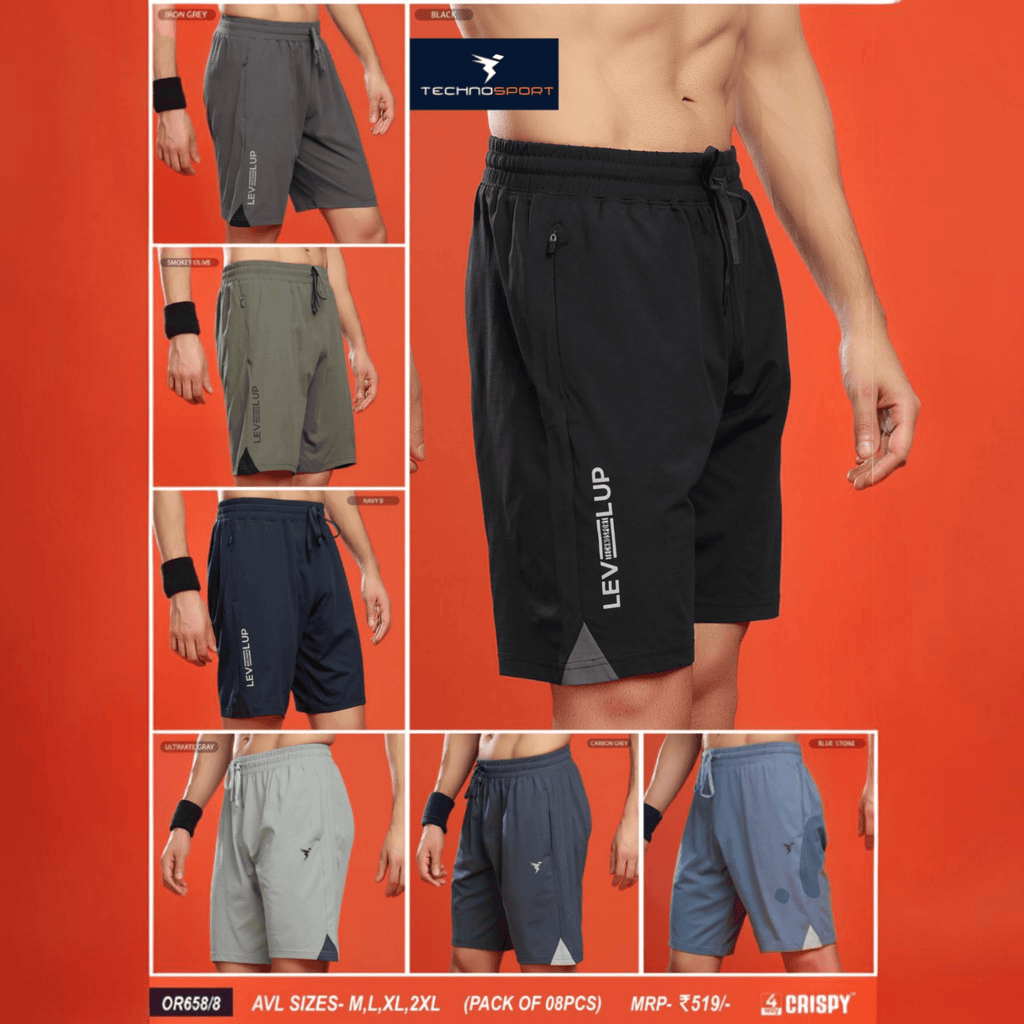 City Center Technosport 4-way stretch crispy athletic shorts in various solid colours for gym and activewear