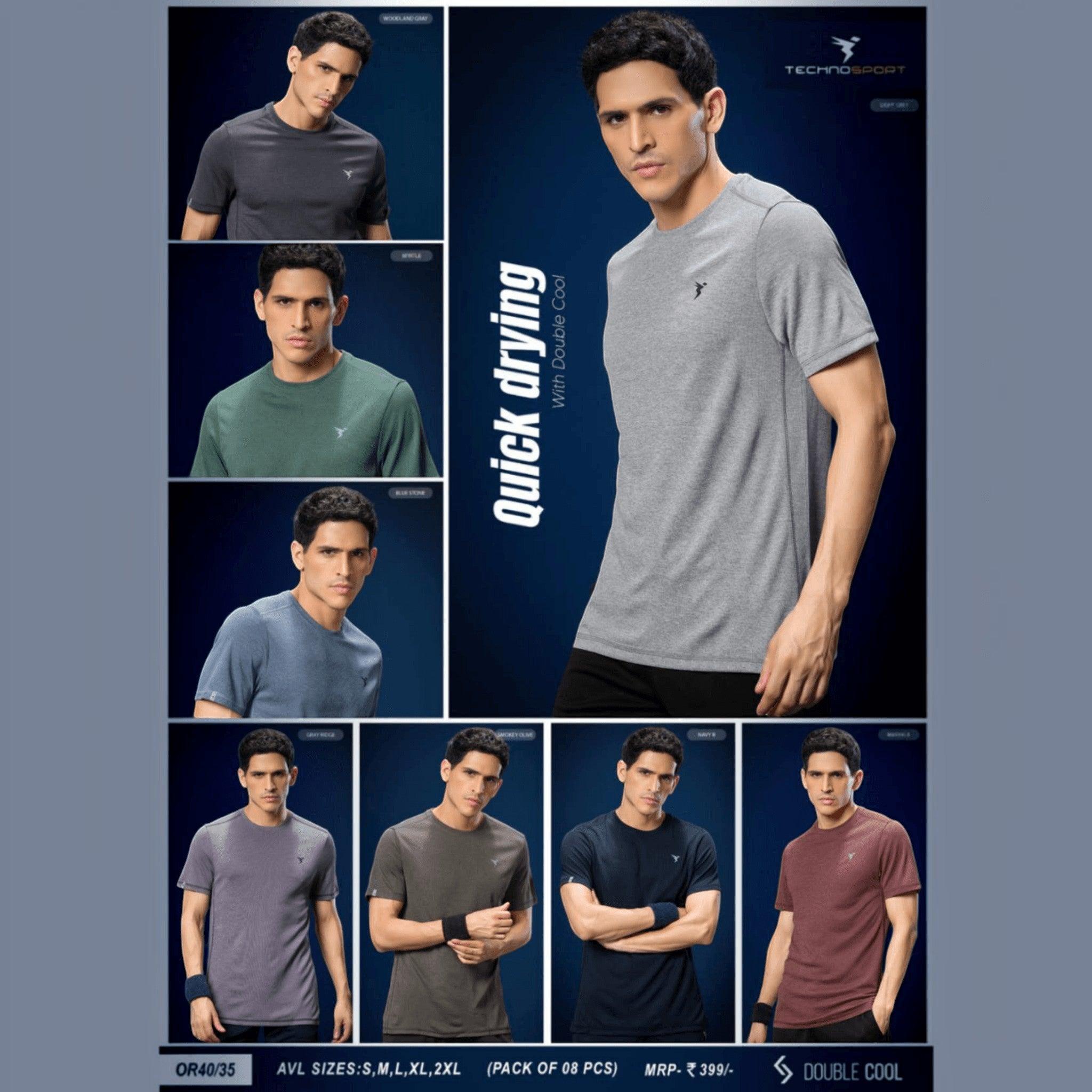 City Center Technosport athletic crew neck t-shirts in various colors featuring moisture-wicking cooling fabric.