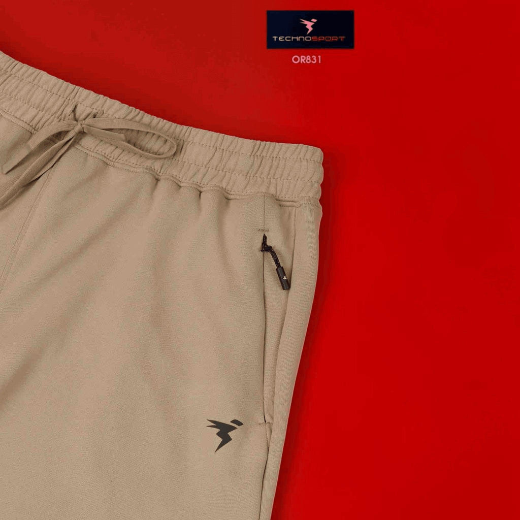 City Center Technosport mens beige slim fit track pants with moisture-wicking fabric and zippered side pocket
