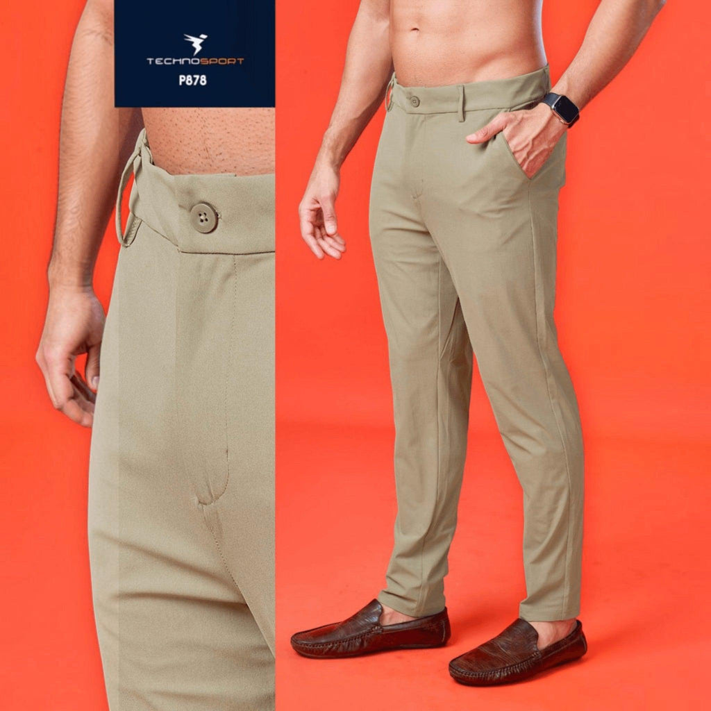 City Center Technosport Duracool+ beige 4-way stretch casual trousers with a regular fit on a model