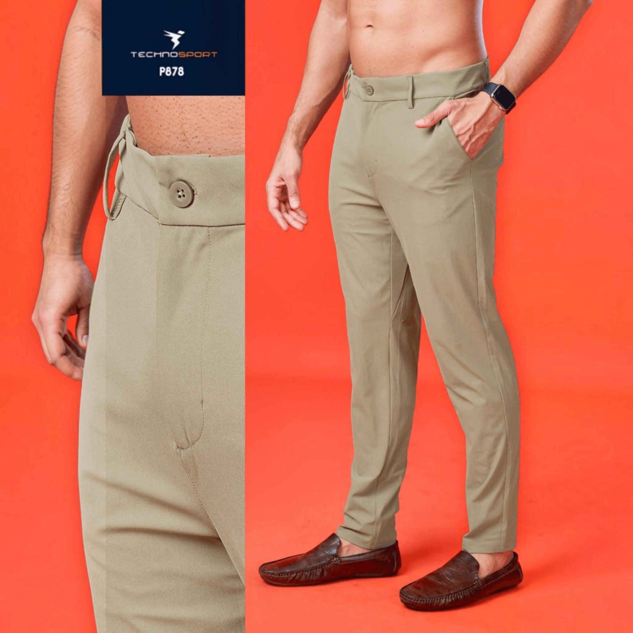 City Center Technosport Duracool+ beige 4-way stretch casual trousers with a regular fit on a model