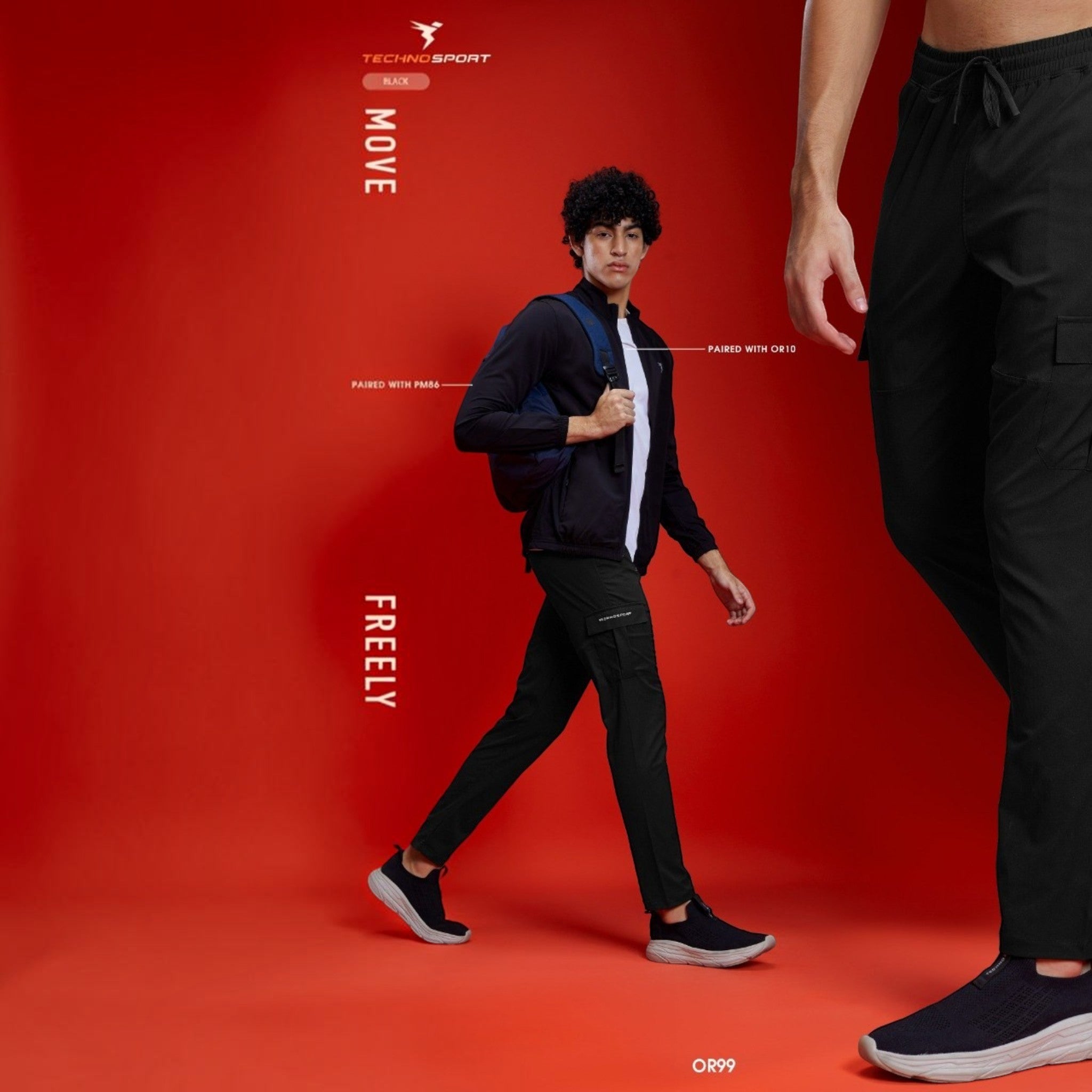 City Center Technosport TS Flexi black woven cargo pants with straight fit and functional pockets on a male model