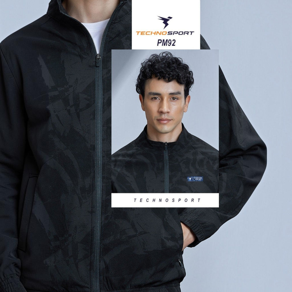 City Center Technosport black hi-neck full sleeve jacket with subtle all-over print and odour-free technology
