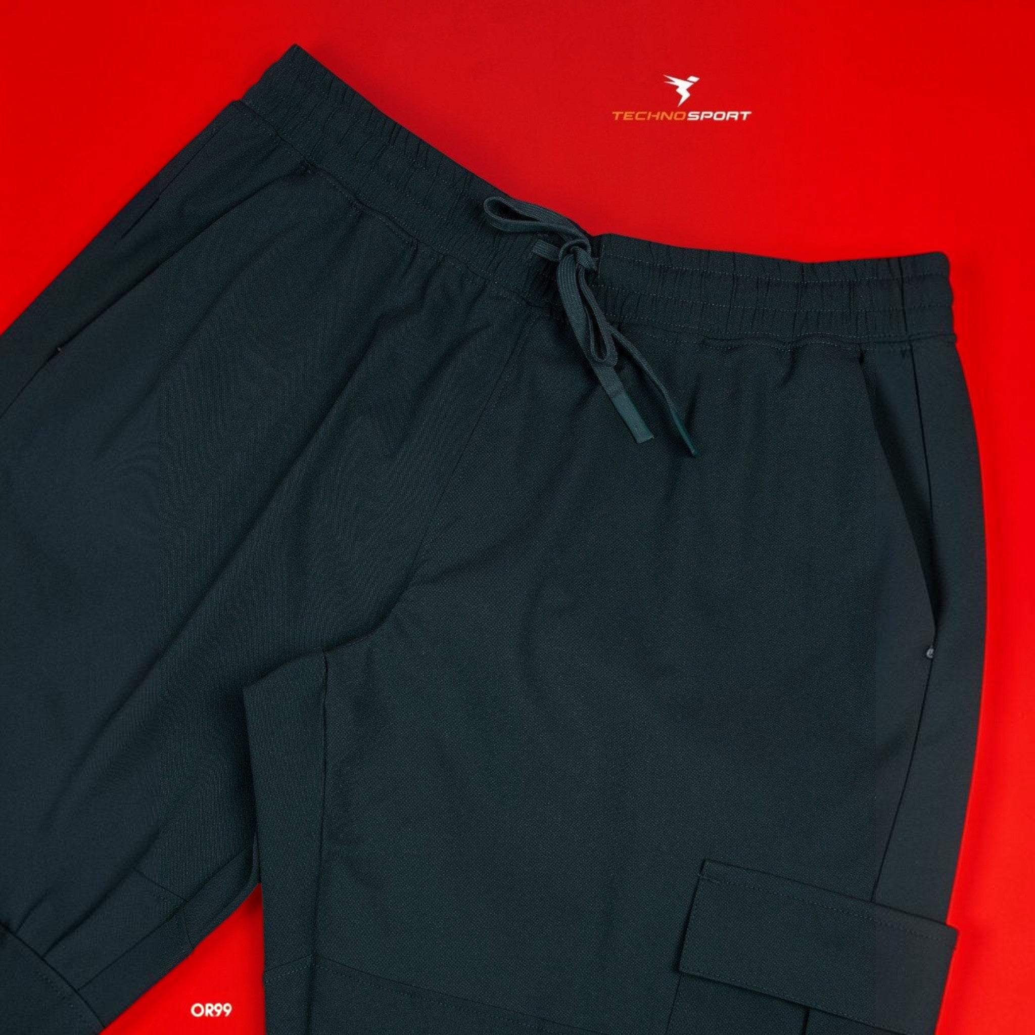 City Center Technosport TS Flexi solid woven black cargo pants with an elastic drawstring waist and side pockets.