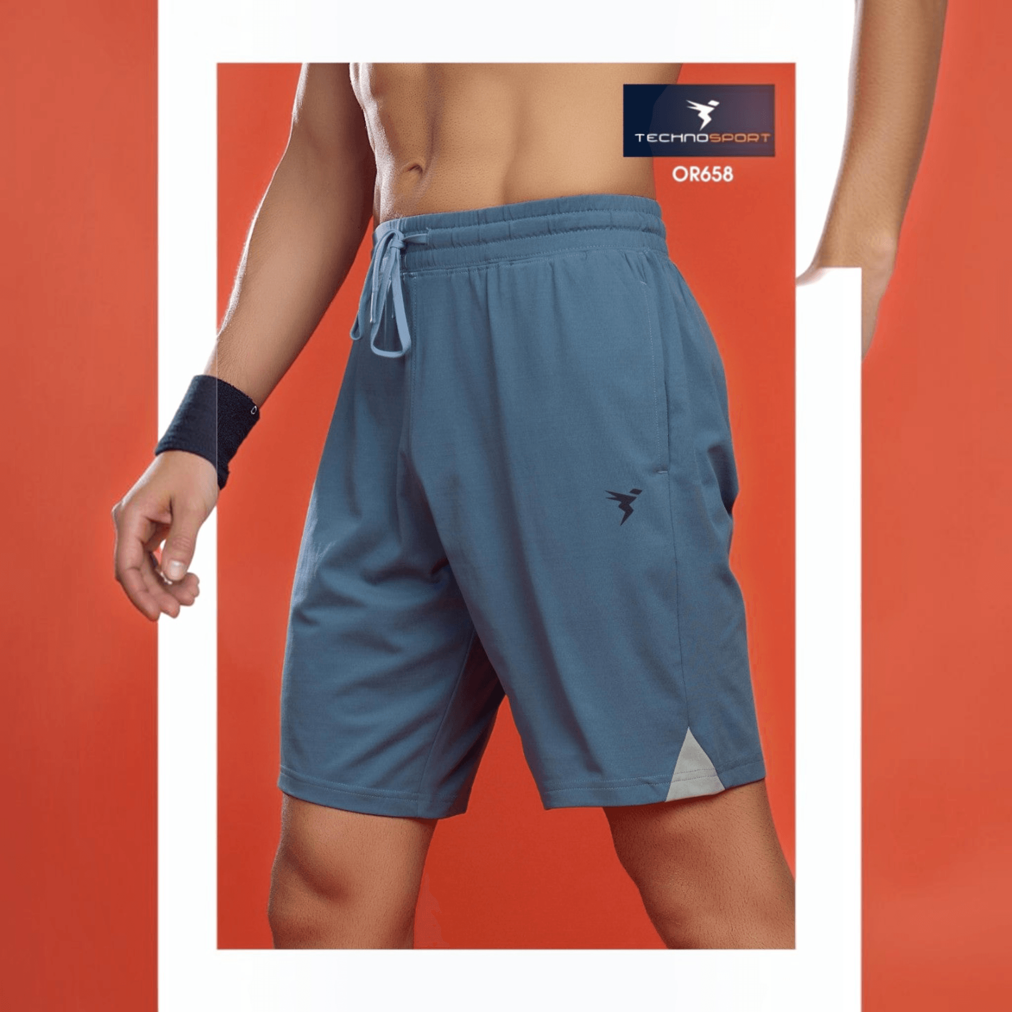 City Center Technosport blue 4-way stretch crispy shorts with drawstring waist and breathable quick-dry fabric.