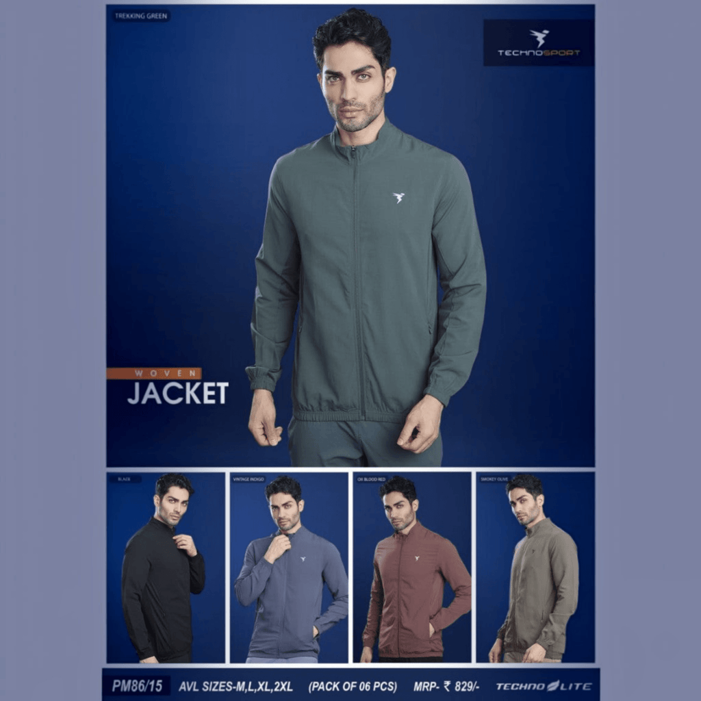 City Center Technosport TS Flexi Jacket in trekking green worn by a model, featuring moisture-wicking stretch fabric.