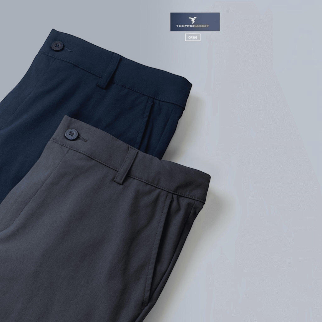 City Center Technosport DuraCool+ regular fit formal pants in navy and charcoal grey with 4-way stretch fabric.