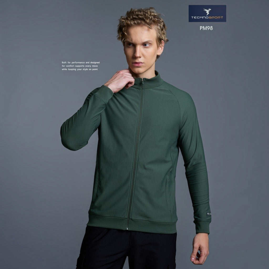 City Center Technosport DuraCool+ solid green high-neck jacket with moisture-wicking fabric on a male model