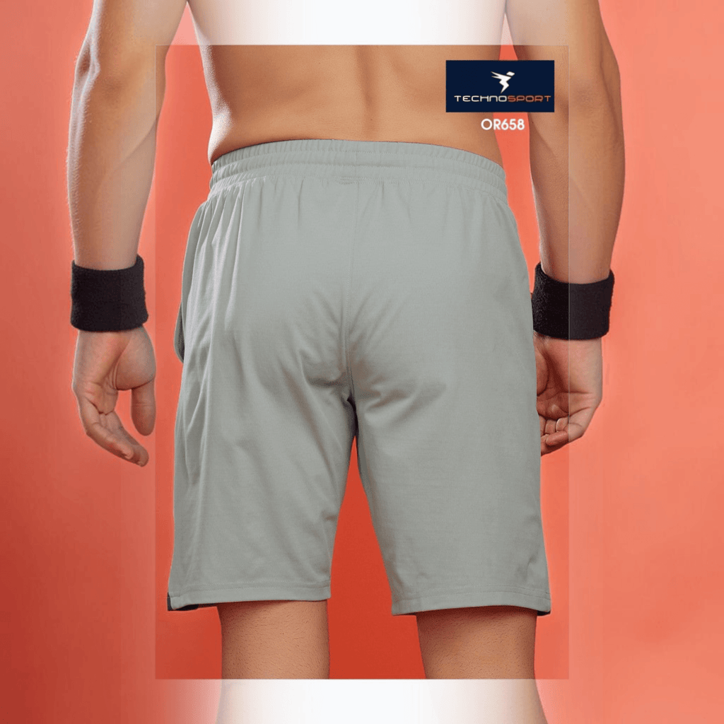 City Center Technosport men's grey 4-way stretch activewear shorts with a regular fit and breathable fabric.