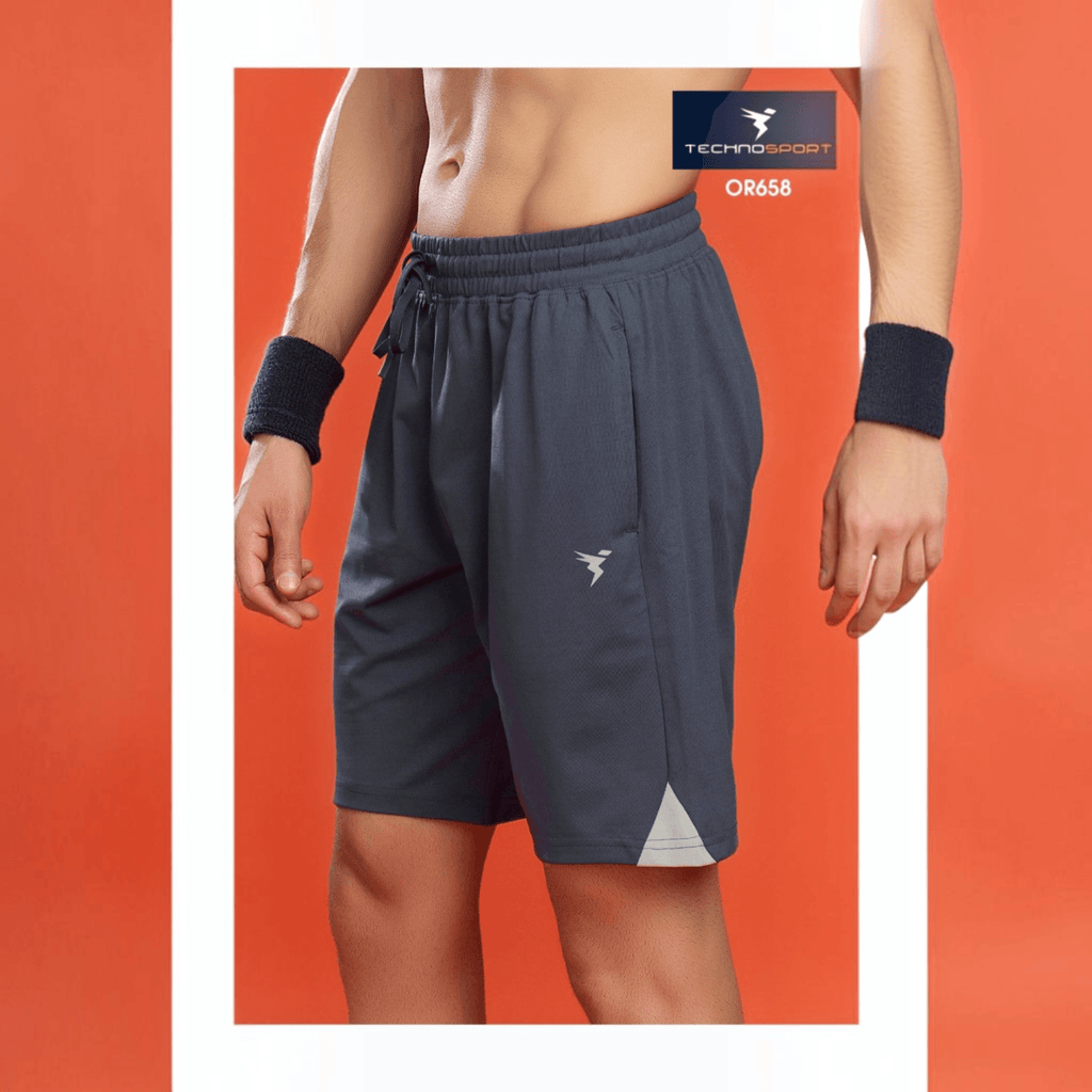 City Center Technosport charcoal grey 4-way stretch activewear shorts with elastic waistband and quick-dry fabric.