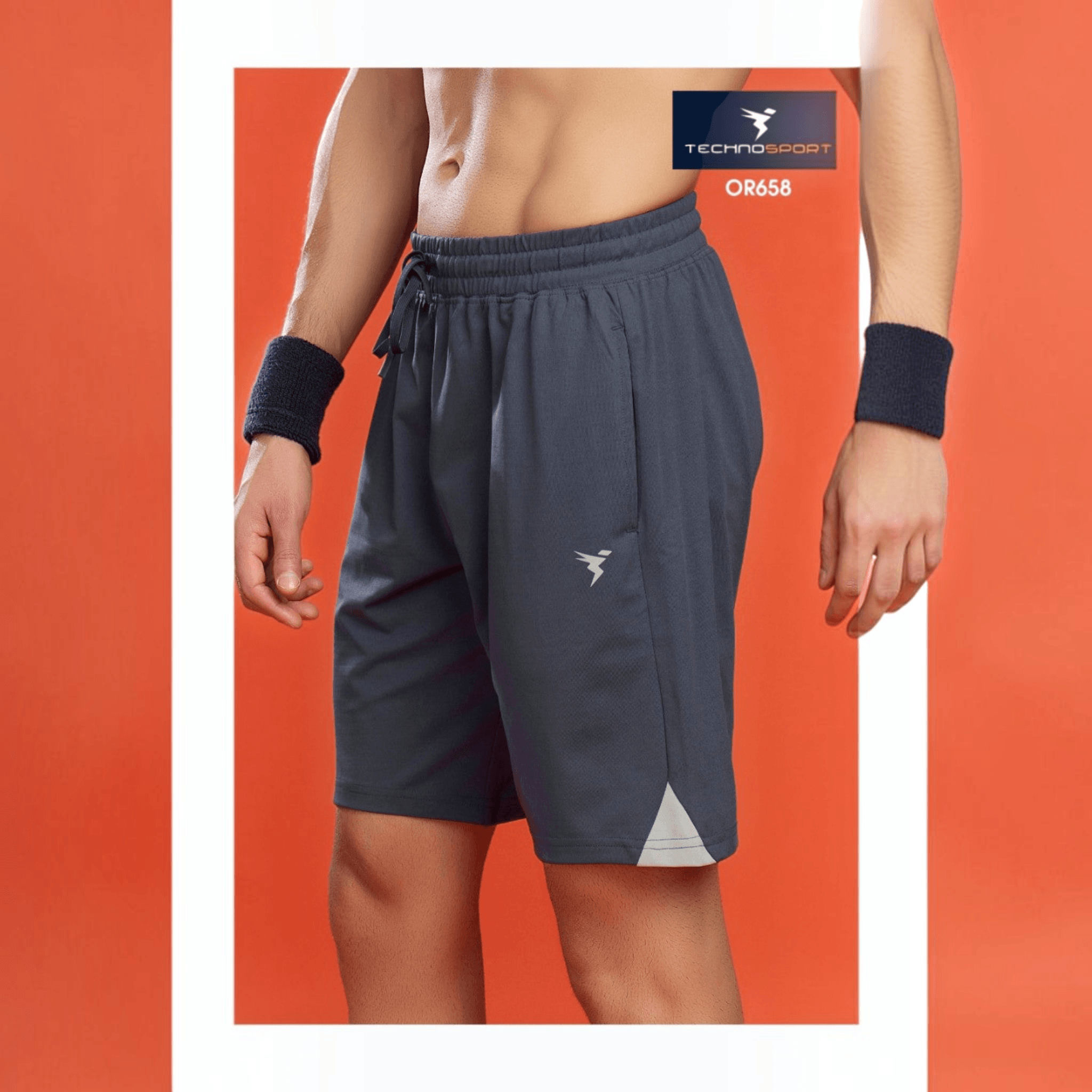 City Center Technosport charcoal grey 4-way stretch activewear shorts with elastic waistband and quick-dry fabric.