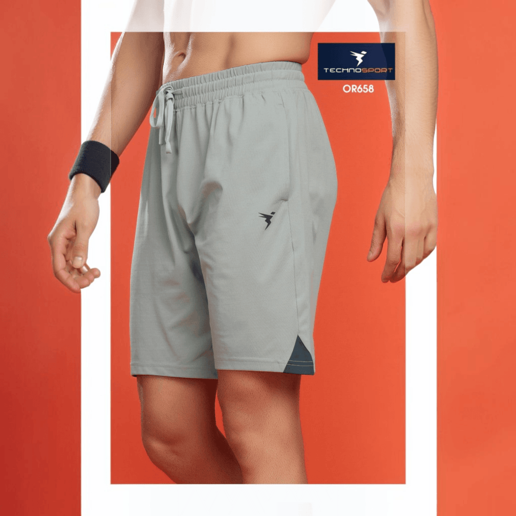 City Center Technosport light grey 4-way stretch activewear shorts with drawstring waist and breathable fabric