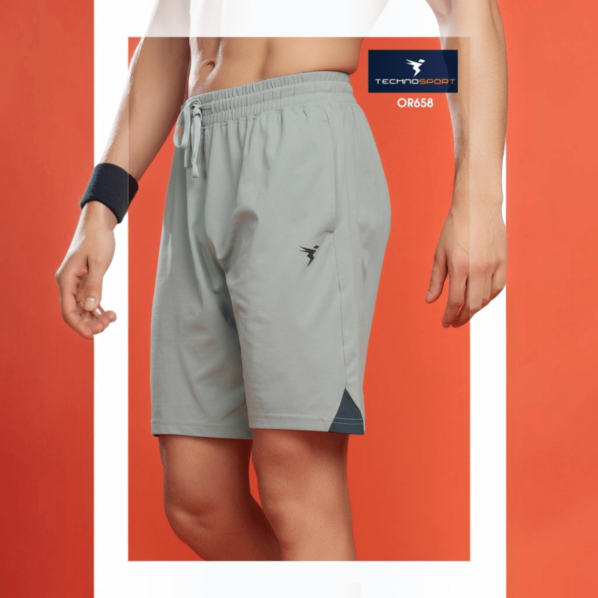 City Center Technosport light grey 4-way stretch activewear shorts with drawstring waist and breathable fabric