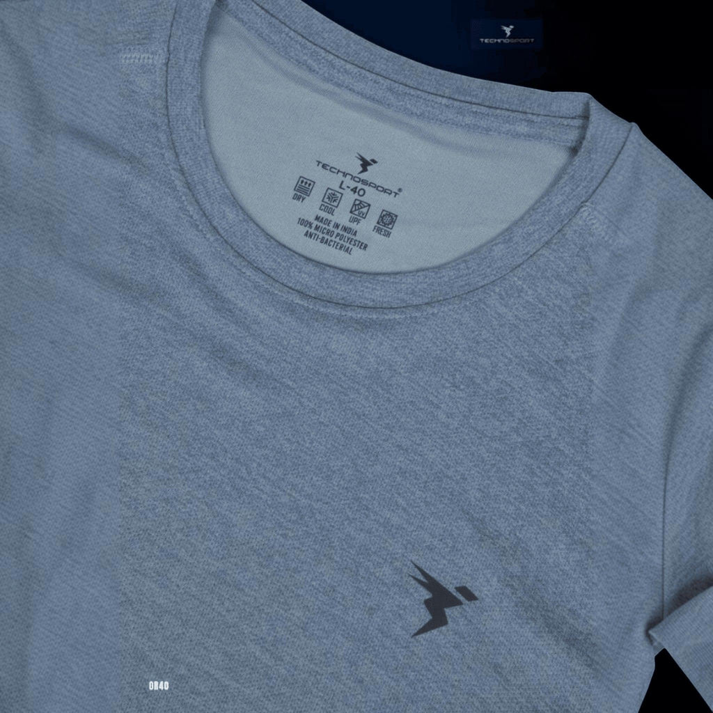 City Center Technosport grey crew neck athletic t-shirt with moisture-wicking fabric and performance logo detail