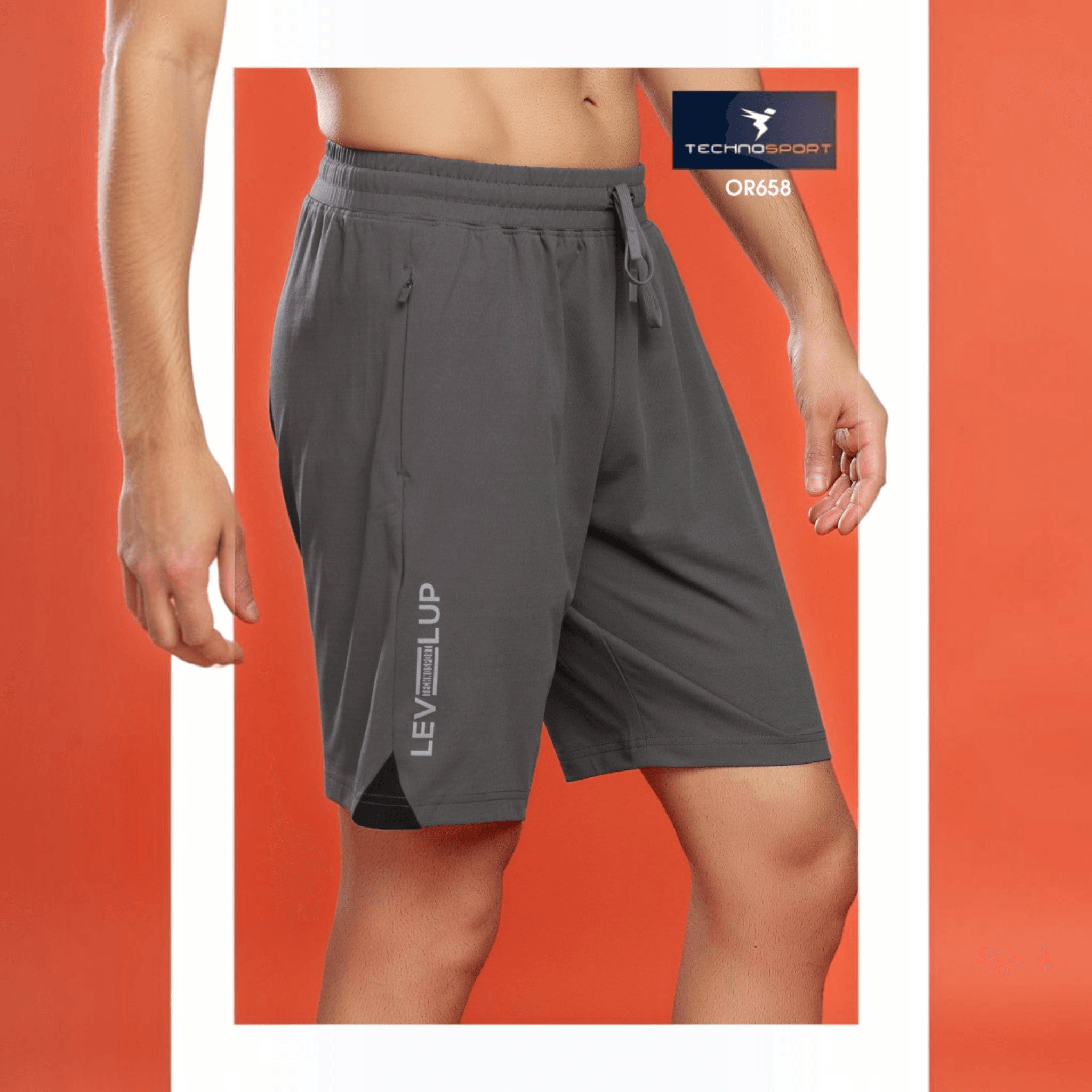 City Center Technosport grey 4-way stretch athletic shorts with drawstring waist and side pocket detail