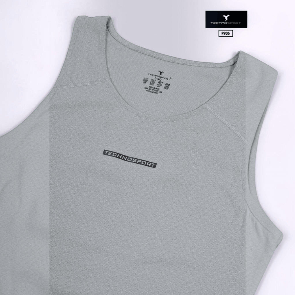 City Center TECHNOSPORT Millenova grey sleeveless athletic tank top in breathable moisture-wicking ElastoLITE fabric