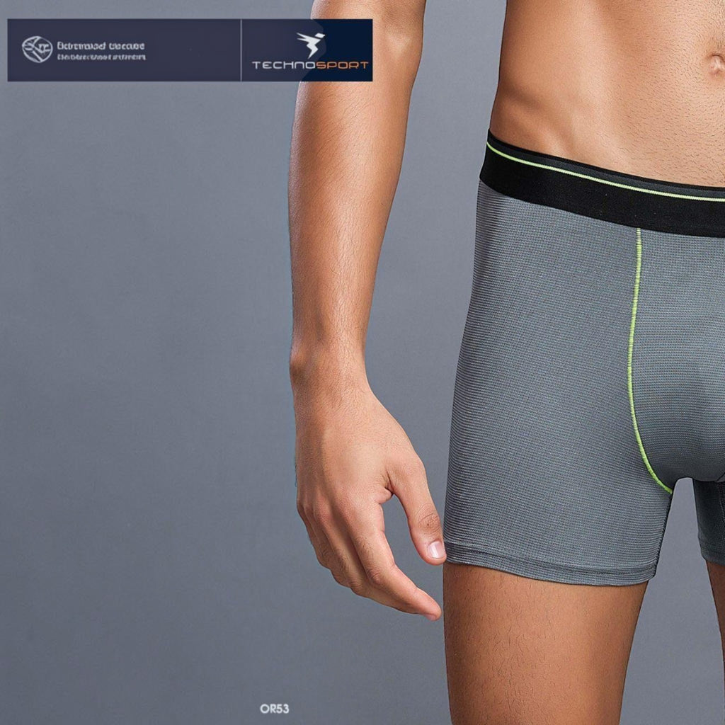 City Center Technosport OR53 grey athletic men's trunk made of breathable 4-way stretch Lycra mesh with neon trim.