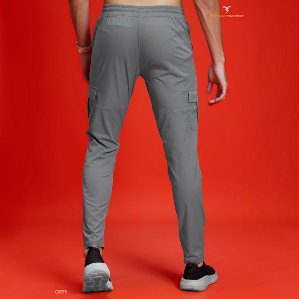 City Center Technosport TS Flexi grey woven cargo pants with straight fit and side pockets on a red background