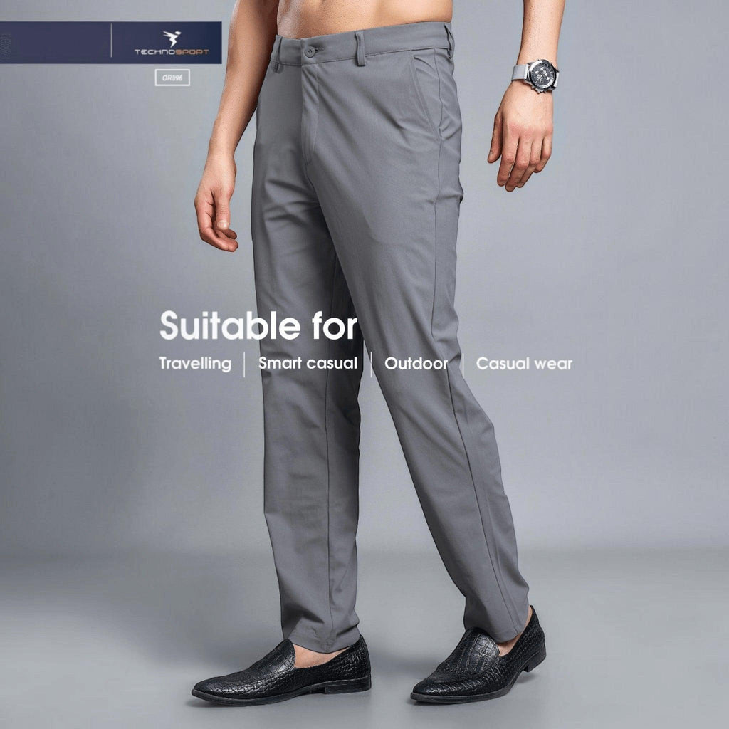 City Center Technosport DuraCool+ grey regular fit formal pants with 4-way stretch fabric for men