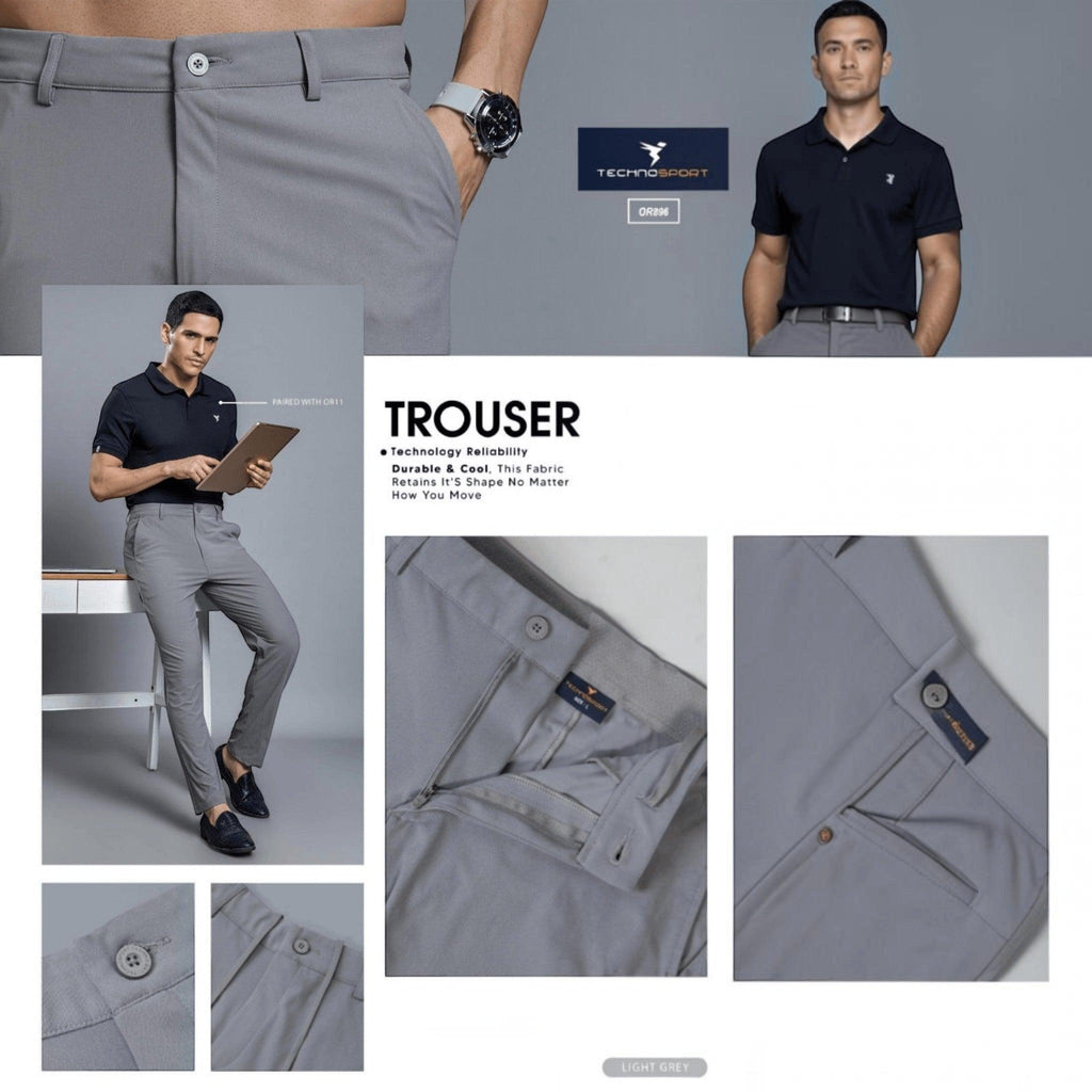 City Center Technosport DuraCool+ light grey formal trousers with 4-way stretch fabric and regular fit design.