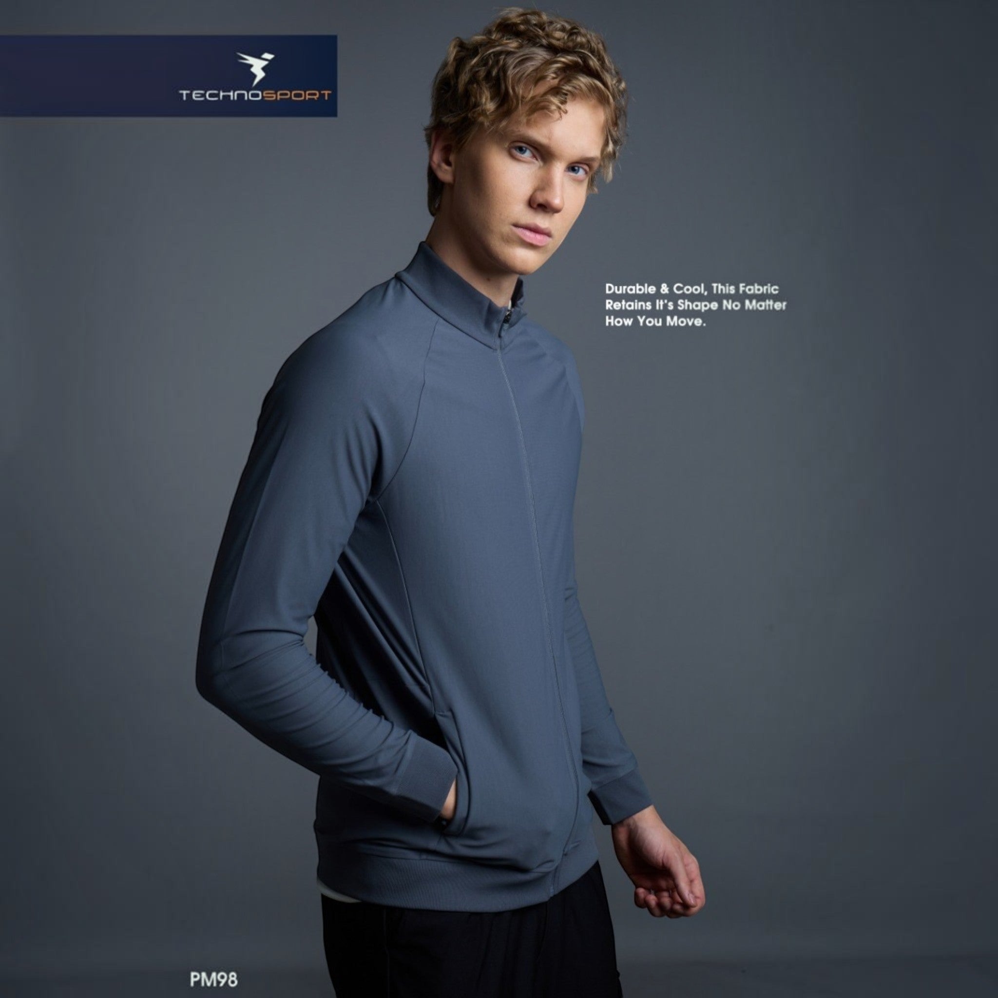 City Center Technosport DuraCool+ solid grey high-neck jacket with moisture-wicking fabric worn by a male model